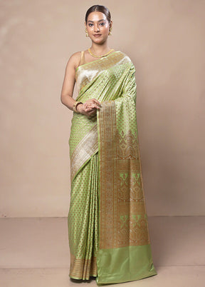 Green Banarasi Silk Saree With Blouse Piece