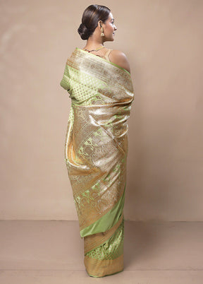 Green Banarasi Silk Saree With Blouse Piece