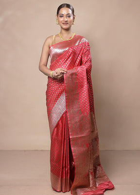 Red Banarasi Silk Saree With Blouse Piece