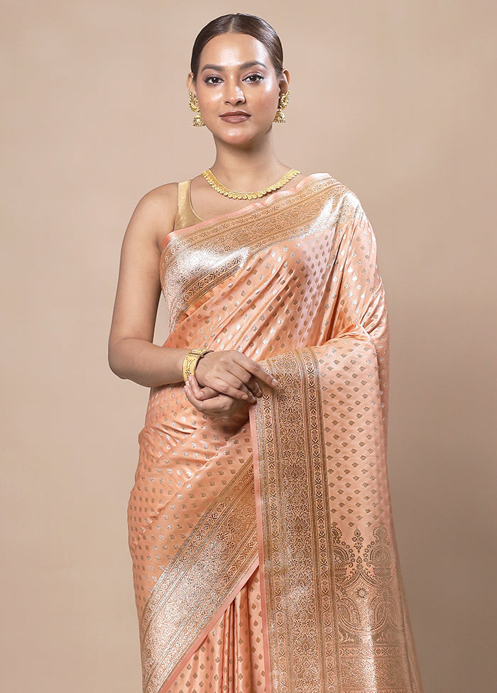 Peach Banarasi Silk Saree With Blouse Piece