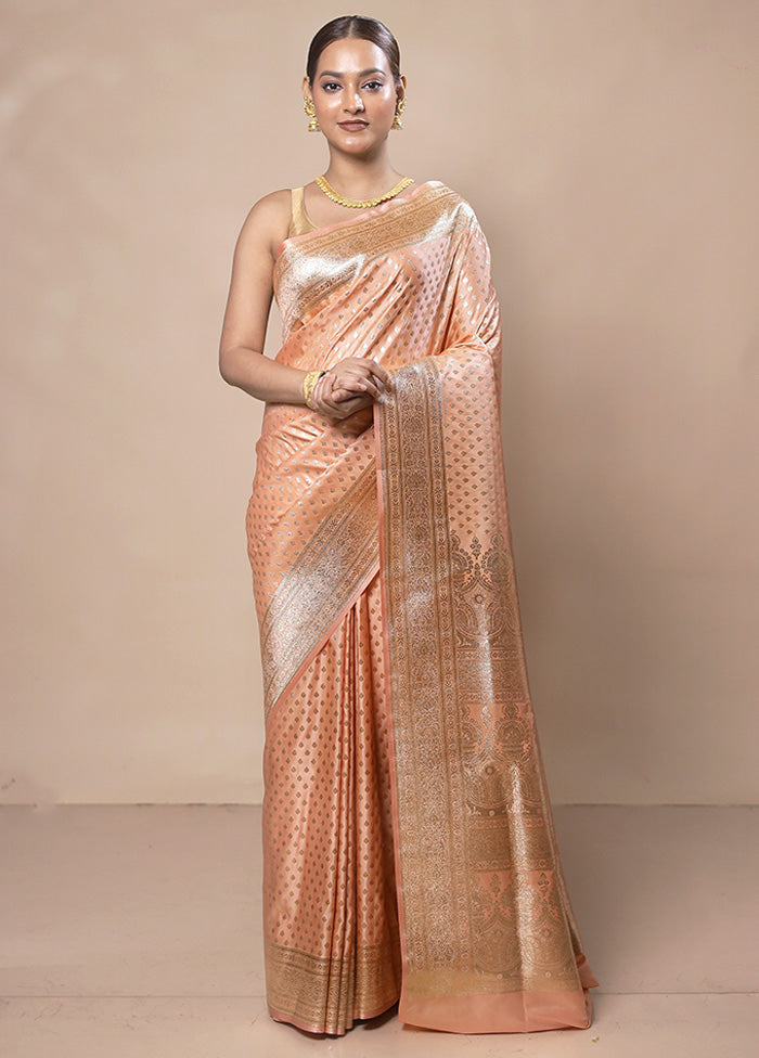 Peach Banarasi Silk Saree With Blouse Piece