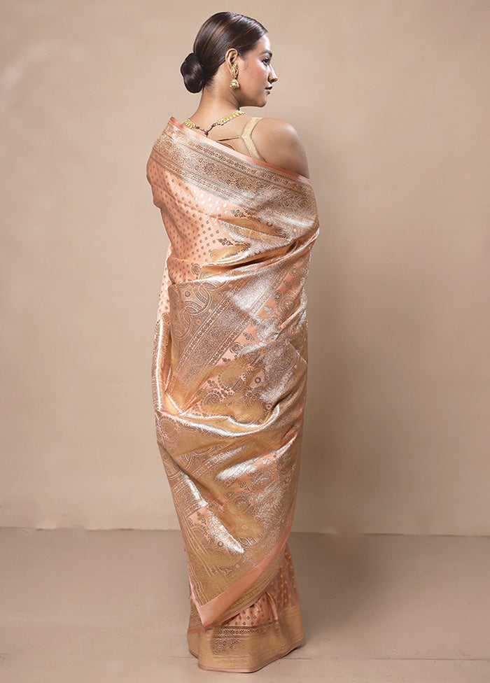 Peach Banarasi Silk Saree With Blouse Piece