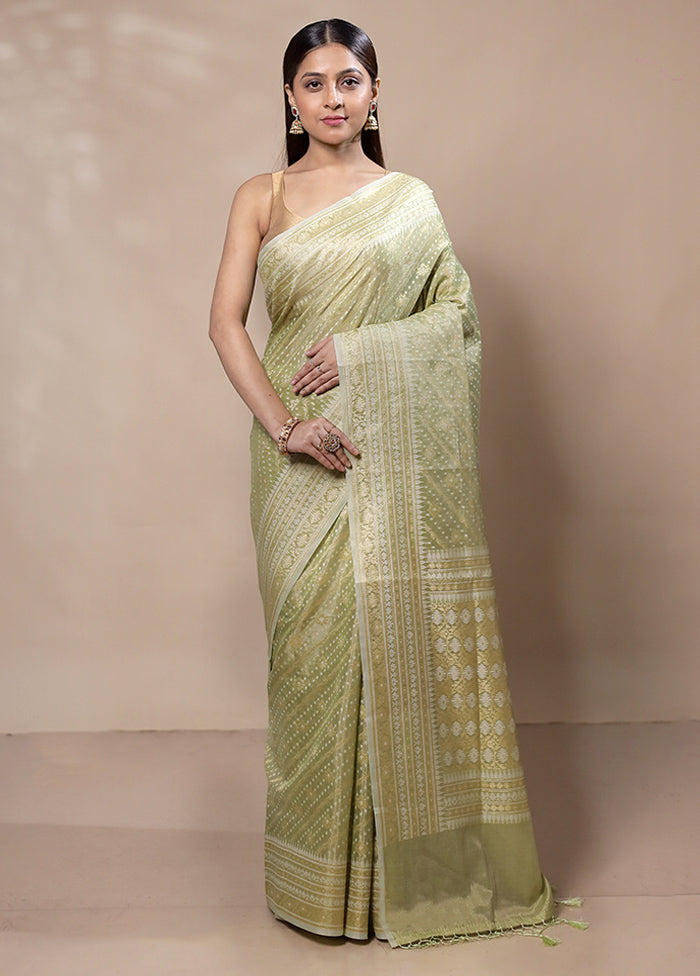 Green Tissue Silk Saree With Blouse Piece