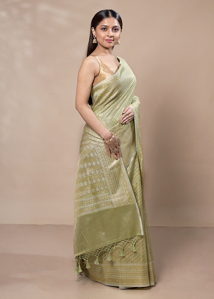 Green Tissue Silk Saree With Blouse Piece