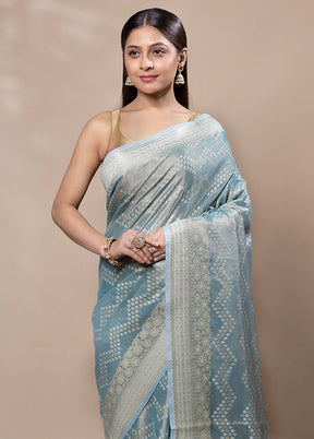 Blue Tissue Silk Saree With Blouse Piece