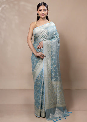 Blue Tissue Silk Saree With Blouse Piece