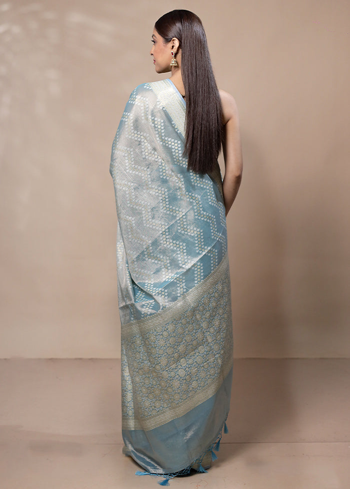 Blue Tissue Silk Saree With Blouse Piece