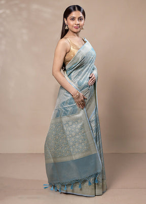 Blue Tissue Silk Saree With Blouse Piece