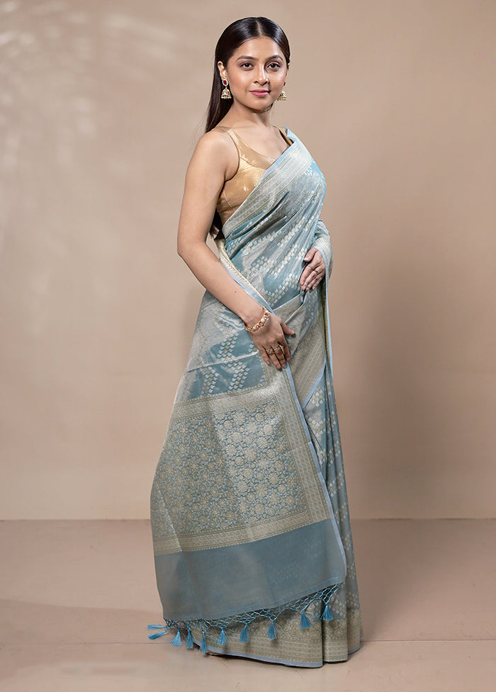 Blue Tissue Silk Saree With Blouse Piece