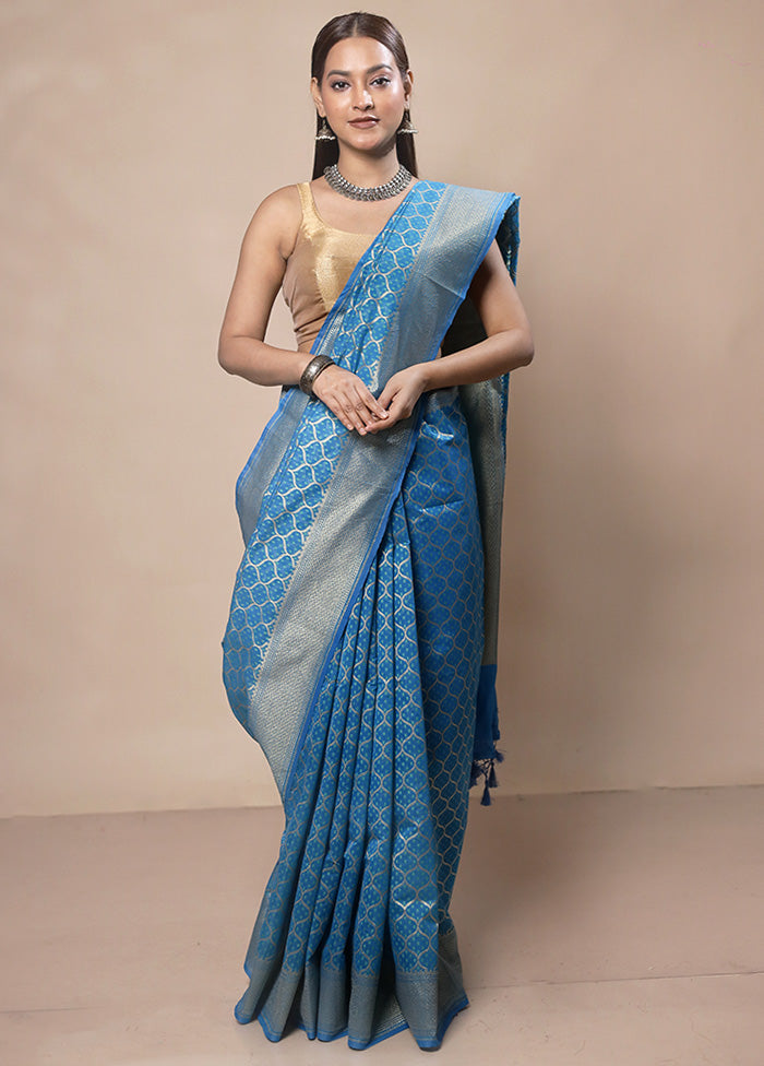 Blue Kora Silk Saree With Blouse Piece