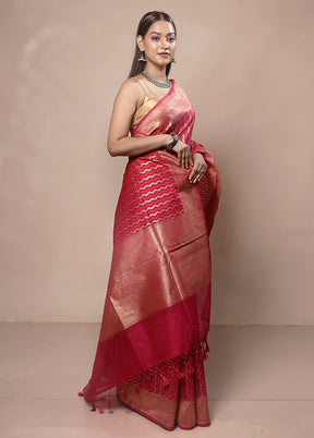 Red Kora Silk Saree With Blouse Piece