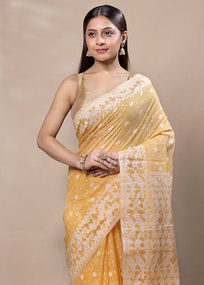 Yellow Kora Silk Saree With Blouse Piece