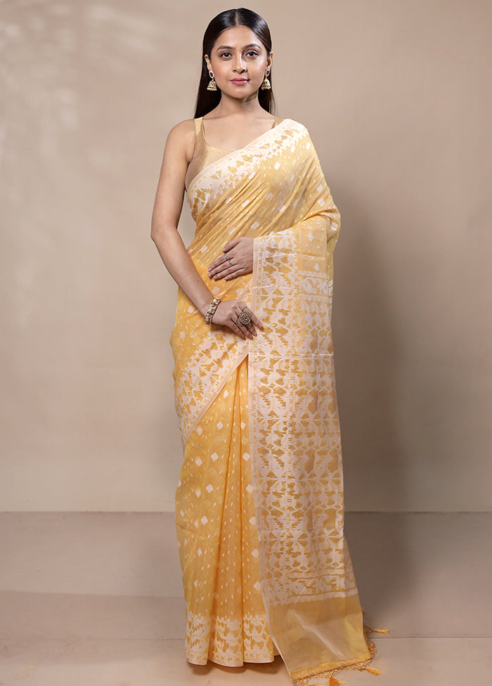 Yellow Kora Silk Saree With Blouse Piece