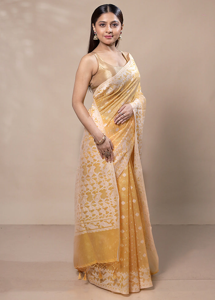 Yellow Kora Silk Saree With Blouse Piece