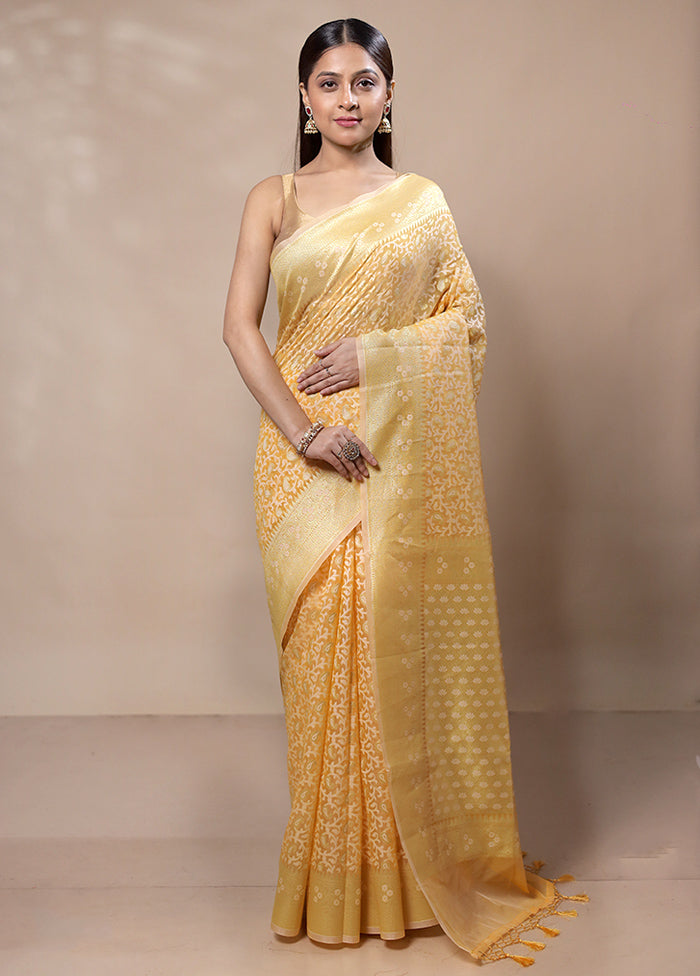 Yellow Kora Silk Saree With Blouse Piece