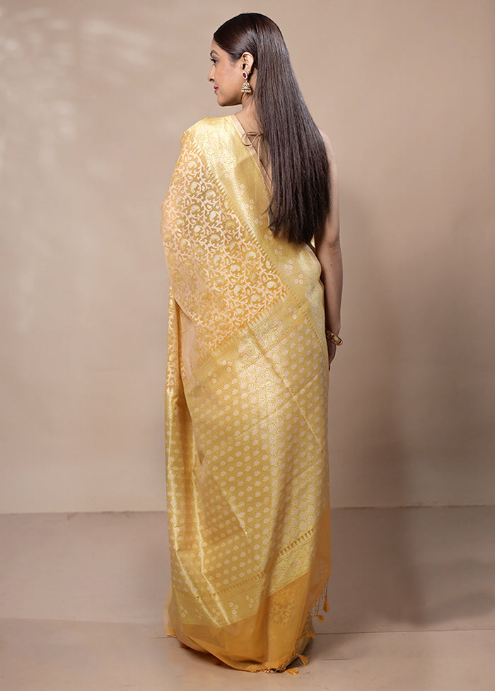 Yellow Kora Silk Saree With Blouse Piece