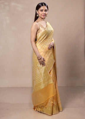 Yellow Kora Silk Saree With Blouse Piece