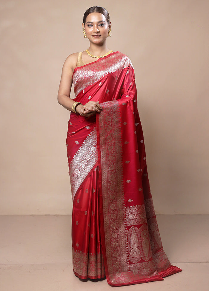 Red Katan Silk Saree With Blouse Piece