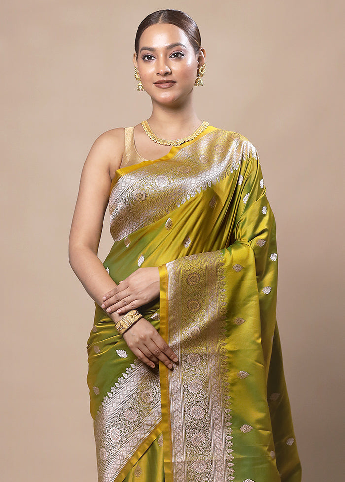 Green Katan Silk Saree With Blouse Piece