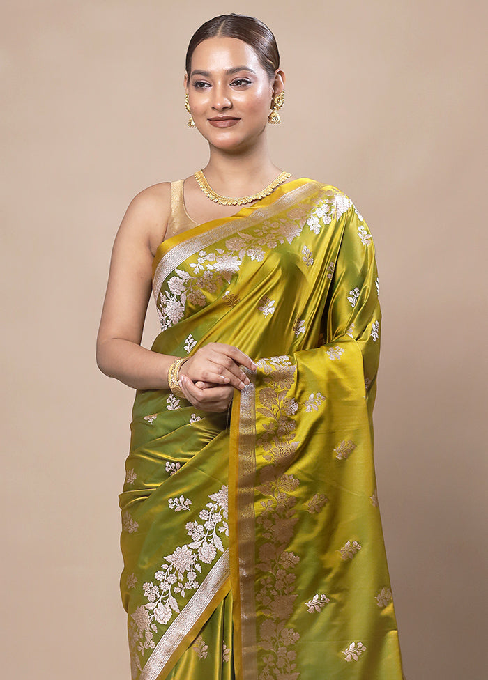 Green Katan Silk Saree With Blouse Piece