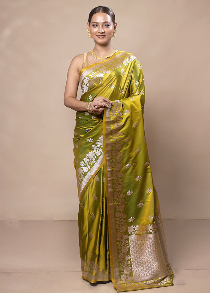 Green Katan Silk Saree With Blouse Piece