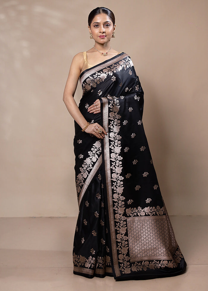 Black Katan Silk Saree With Blouse Piece