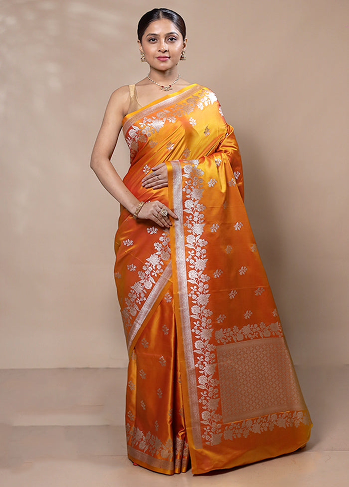 Yellow Katan Silk Saree With Blouse Piece