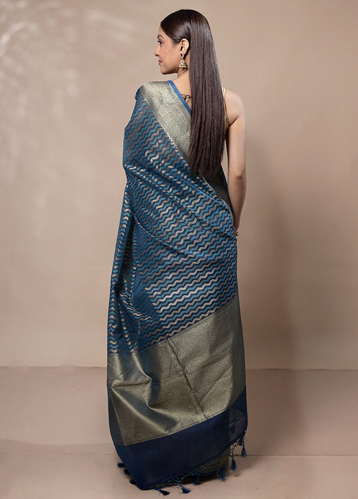 Blue Kora Silk Saree With Blouse Piece