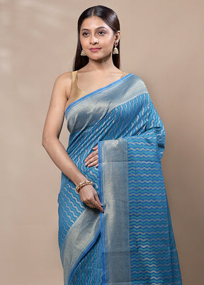 Blue Kora Silk Saree With Blouse Piece