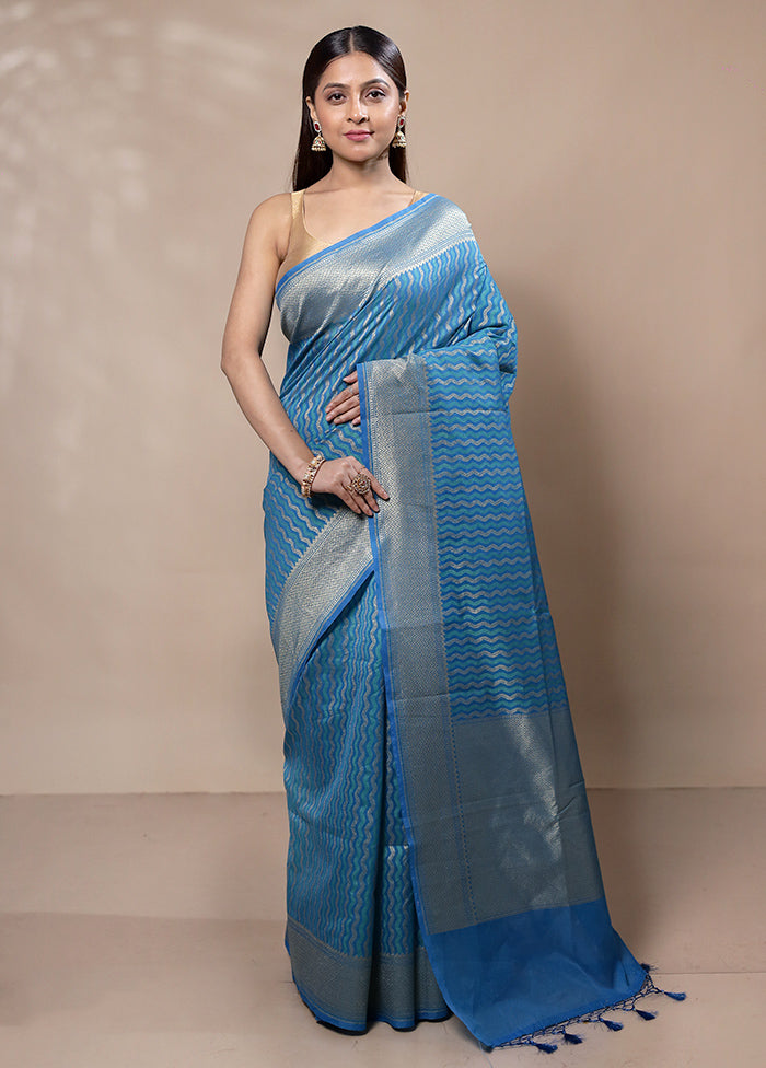 Blue Kora Silk Saree With Blouse Piece