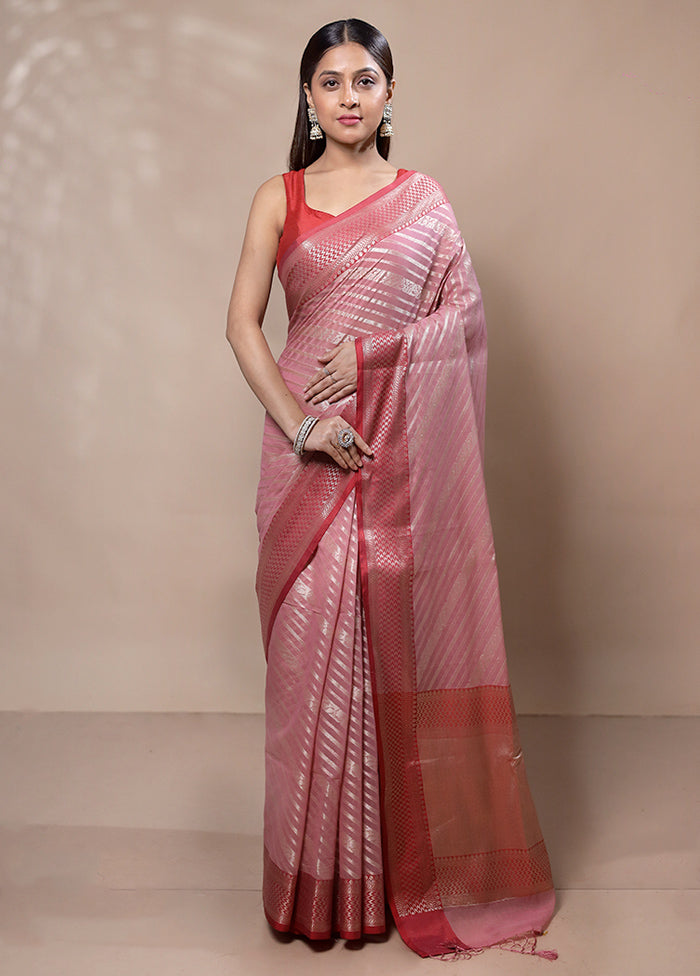 Pink Kora Silk Saree With Blouse Piece