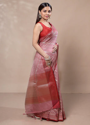 Pink Kora Silk Saree With Blouse Piece