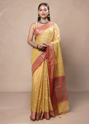 Yellow Kora Silk Saree With Blouse Piece