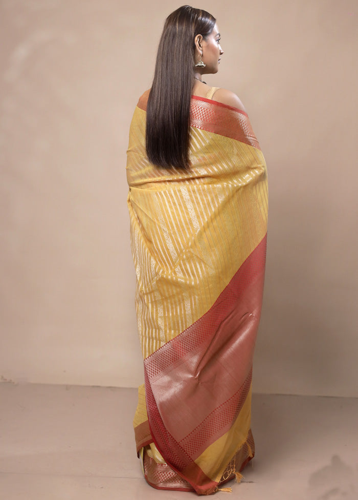 Yellow Kora Silk Saree With Blouse Piece