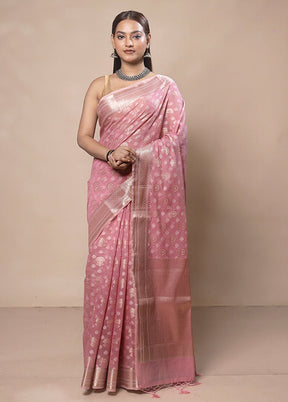 Pink Kora Silk Saree With Blouse Piece