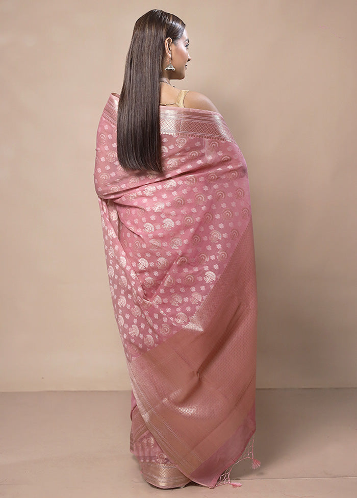 Pink Kora Silk Saree With Blouse Piece