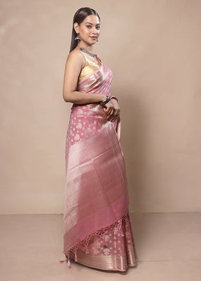 Pink Kora Silk Saree With Blouse Piece