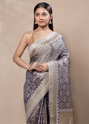 Grey Tissue Silk Saree With Blouse Piece