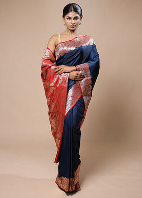 Blue Banarasi Silk Saree With Blouse Piece