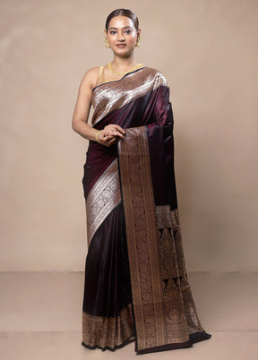 Purple Banarasi Silk Saree With Blouse Piece