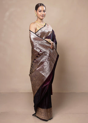 Purple Banarasi Silk Saree With Blouse Piece