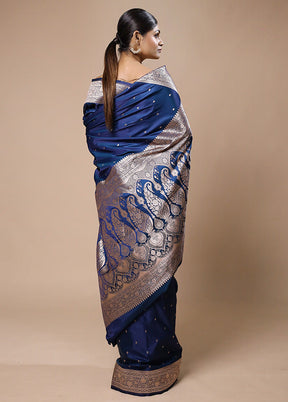 Blue Katan Silk Saree With Blouse Piece