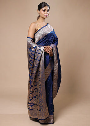 Blue Katan Silk Saree With Blouse Piece