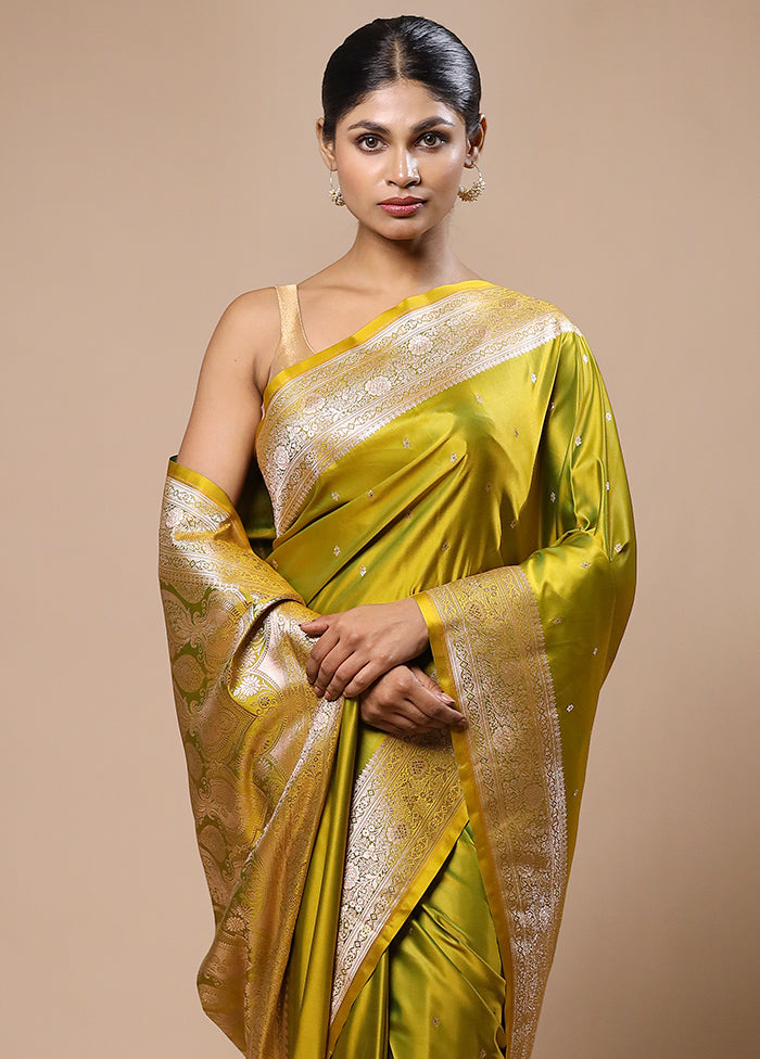 Green Katan Silk Saree With Blouse Piece