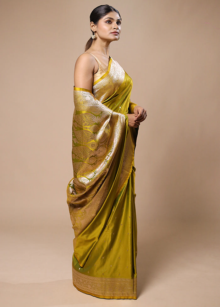 Green Katan Silk Saree With Blouse Piece