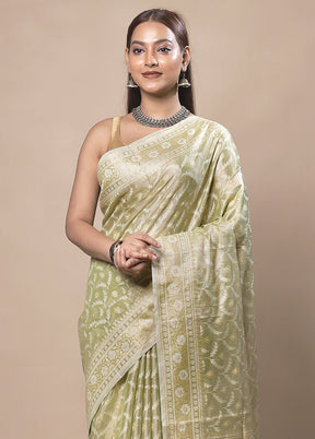 Green Tissue Silk Saree With Blouse Piece