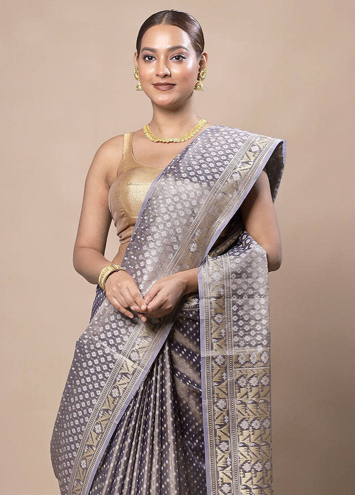 Grey Tissue Silk Saree With Blouse Piece