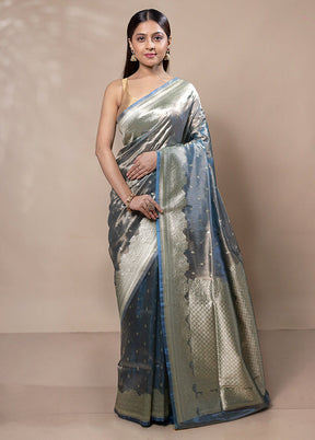 Blue Tissue Silk Saree With Blouse Piece