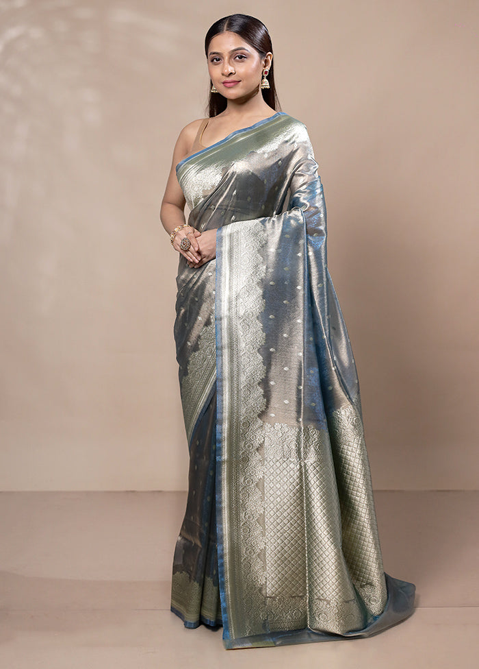 Blue Tissue Silk Saree With Blouse Piece