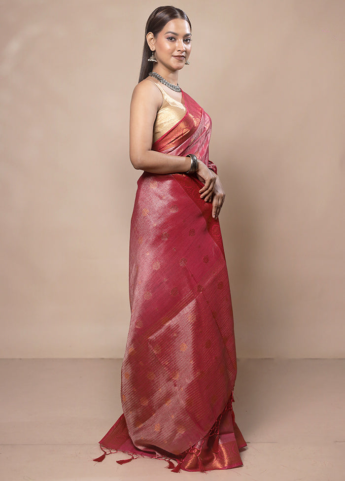 Red Tissue Silk Saree With Blouse Piece